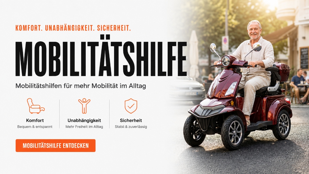Mobilitätshilfe bei eRide Hub München: Komfort, Unabhängigkeit, Sicherheit. Mobilitätshilfen für mehr Mobilität im Alltag. Bequem und entspannt, stabil und zuverlässig.